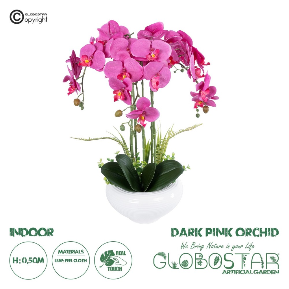 GloboStar® Artificial Garden DARK PINK ORCHID 21123 Διακοσμητικό Φυτό Φούξια Ορχιδέα Υ50cm